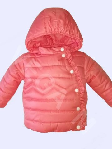 Бебешко зимно яке за момиче,с асиметрично закопчаване в цвят "сьомга" Бебешко зимно яке за момиче,с асиметрично закопчаване в цвят "сьомга"