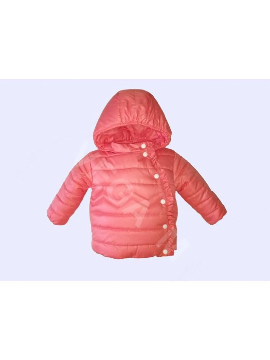 Бебешко зимно яке за момиче,с асиметрично закопчаване в цвят "сьомга"