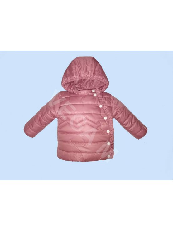 Бебешко зимно яке за момиче,с асиметрично закопчаване в цвят "тъмна пудра"