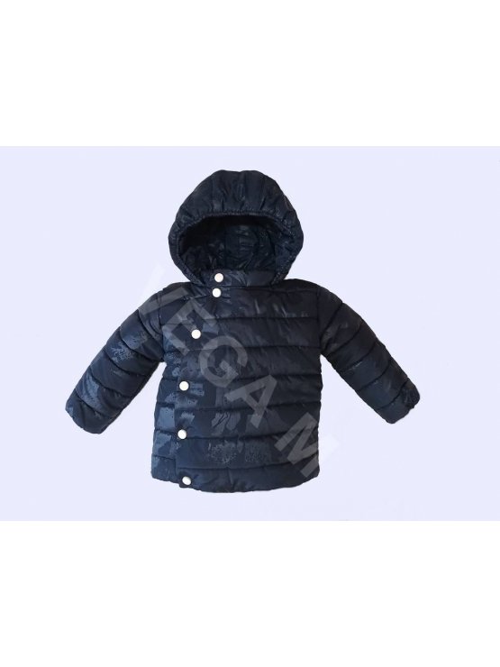 Бебешко зимно яке за момче, с асиметрично закопчаване, в тъмно син цвят.
