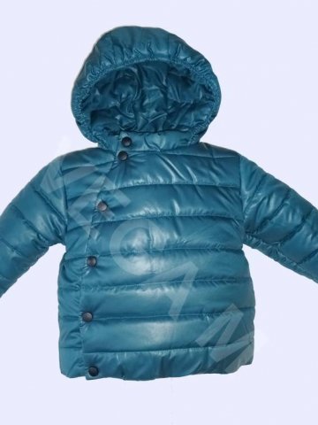 Бебешко зимно яке за момче, с асиметрично закопчаване, в цвят "петрол"
