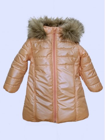 Детско зимно яке за момиче в цвят"праскова" с перлен ефект