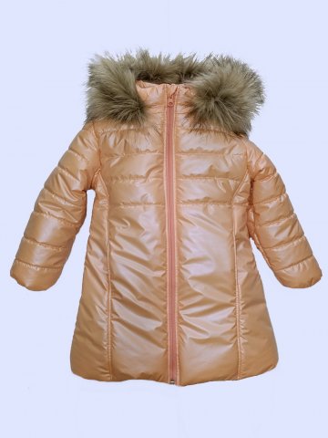 Детско зимно яке за момиче в цвят"праскова" с перлен ефект